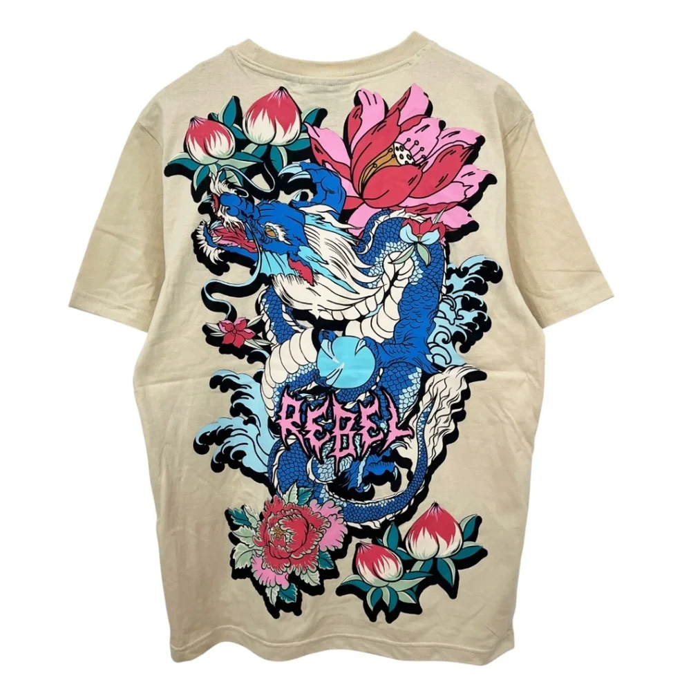 Rebel Vengeance Japanese Dragon Floral Graphic T-Shirt Men’s Large